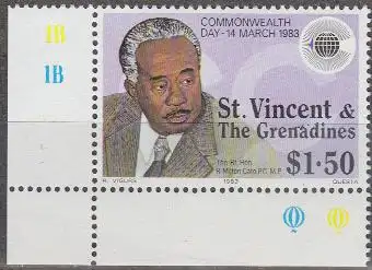 St.Vincent Mi.Nr. 653 Commonwealth-Tag 83, Premierminister R. Milton Cato (1,50)
