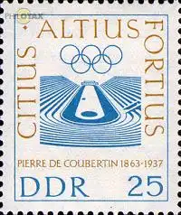 D,DDR Mi.Nr. 940 100. Geburtstag Coubertin, Sportstadion, olymp. Ringe (25)