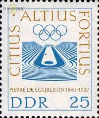 D,DDR Mi.Nr. 940 100. Geburtstag Coubertin, Sportstadion, olymp. Ringe (25)