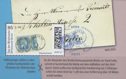 D,Bund Mi.Nr. Block 91 Tag der Briefmarke 2023, Stralsund-Brief