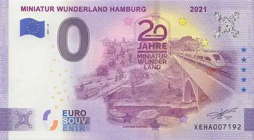 0 - Euro - Souvenir-"Banknote" Miniatur Wunderland Hamburg, Maintalbrücke