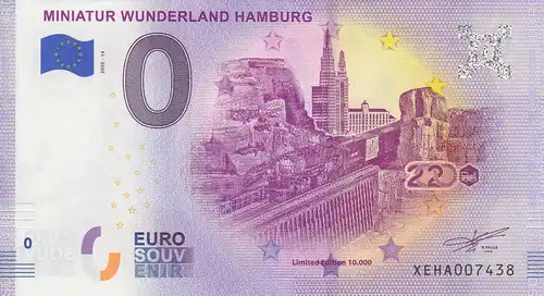 0 - Euro - Souvenir-"Banknote" Miniatur Wunderland Hamburg, Big Boy