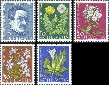 Schweiz Mi.Nr. 722-26 Pro Juventute, Calame, Wiesen- + Gartenblumen (5 Werte)