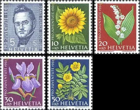Schweiz Mi.Nr. 742-46 Pro Juventute, Furrer, Wiesen- + Gartenblumen (5 Werte)