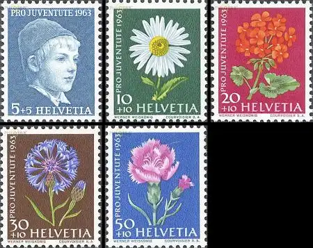 Schweiz Mi.Nr. 786-90y Pro Juventute, Knabe, Wiesen- + Gartenblumen (5 Werte)