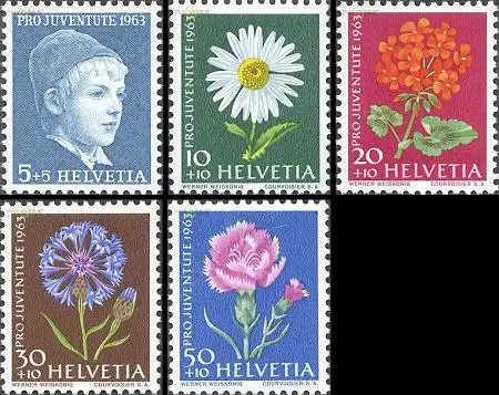 Schweiz Mi.Nr. 786-90y Pro Juventute, Knabe, Wiesen- + Gartenblumen (5 Werte)