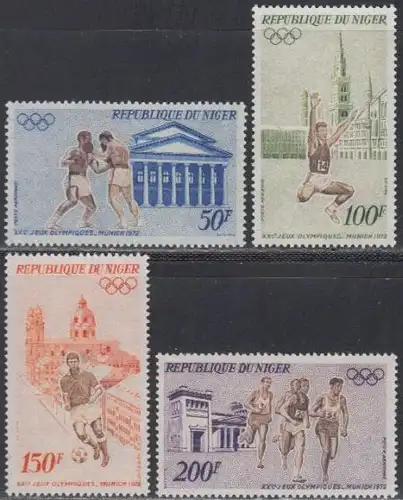 Niger Mi.Nr. 331-34 Olympia 1972 München, Sportarten + Münchener Gebäude (4 W.)