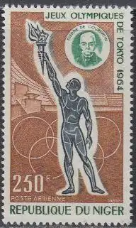 Niger Mi.Nr. 82 Olympia 1964 Tokio, Fackelträger und Baron de Coubertin (250)