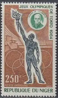 Niger Mi.Nr. 82 Olympia 1964 Tokio, Fackelträger und Baron de Coubertin (250)