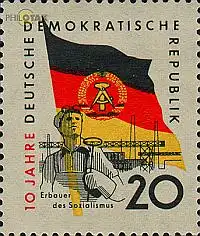 D,DDR Mi.Nr. 725 10. Gründungstag der DDR, Flagge + Hüttenarbeiter (20)