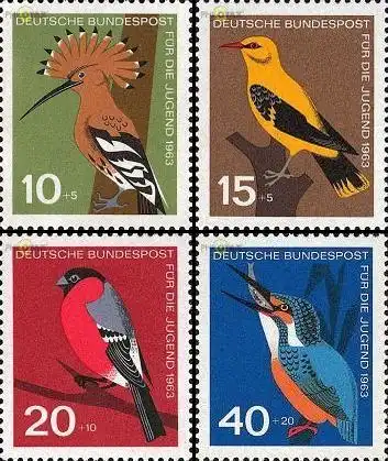 D,Bund Mi.Nr. 401-404 Jugend 63 Vögel (4 Werte)