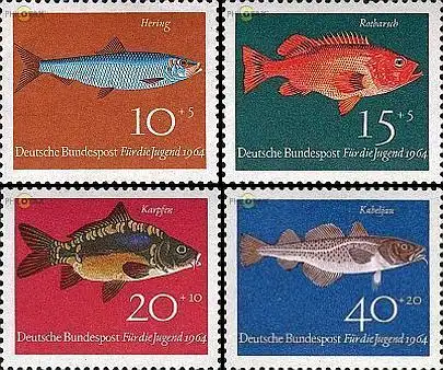 D,Bund Mi.Nr. 412-415 Jugend 64 Fische (4 Werte)