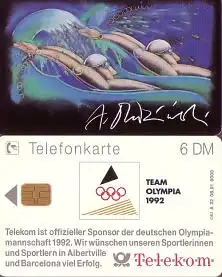 Telefonkarte A 32 08.91 Team Olympia 1992 Schwimmen, 2. Aufl., DD 1208 neue Nr.