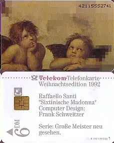 Telefonkarte A 32 11.92 Weihnachtsed. 1992 Raffaello Santi Sixtinische Madonna