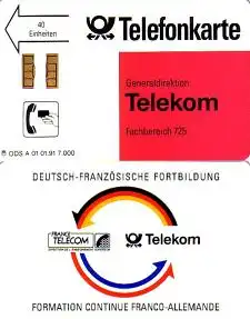 Telefonkarte A 01 01.91 Deutsch-Französische Fortbildung, DD 2102, Aufl. 7000