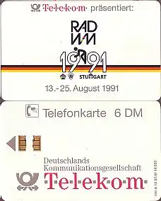 Telefonkarte A 13 07.91 Rad WM 1991 Stuttgart, gr.Nr.,DD 1107, Aufl. 14000