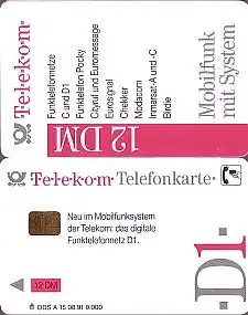 Telefonkarte A 15 08.91 Mobilfunk D 1, DD 2107, Aufl. 9000