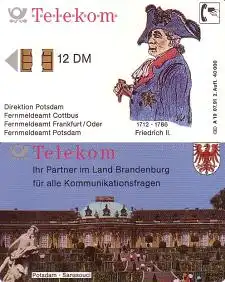 Telefonkarte A 19 07.91 Friedrich II Sanssouci 2.Aufl.gr.Nr.,DD 1204, Aufl.40000