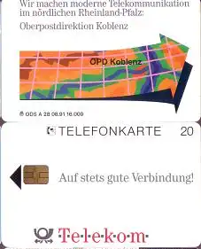 Telefonkarte A 28 08.91 OPD Koblenz, 2. Aufl., DD 2205, Aufl. 40000