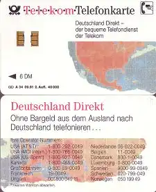 Telefonkarte A 34 09.91 Deutschland direkt, 2. Aufl.,kl. Nr.,DD 1205,Aufl. 40000