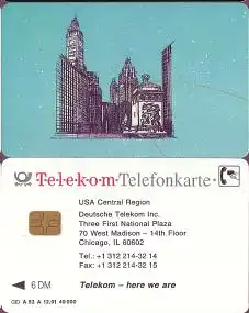 Telefonkarte A 52 A 12.91 Telekom Chicago, DD 1209, Aufl. 49000