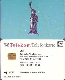 Telefonkarte A 52 B 12.91 Telekom New York, DD 1209, Aufl. 49000