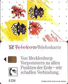 Telefonkarte A 53 E 12.91 Mecklenburg-Vorpommern, 2. Aufl., DD 2204, Aufl. 40000