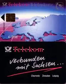 Telefonkarte A 15 08.92 . verbunden mit Sachsen, Modul 20, DD 3208, Aufl. 52000