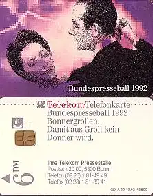 Telefonkarte A 30 10.92 Bundespresseball Bonn 1992 DD 1210, Aufl. 43500