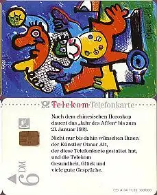 Telefonkarte A 34 11.92 Jahr des Affen, neue Nr., DD 1212, Aufl. 100000