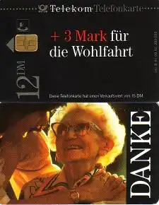 Telefonkarte mit Zuschlag B 01 08.92 Danke f. Wohlfahrt,Seniorin,neue Nr.DD 1209