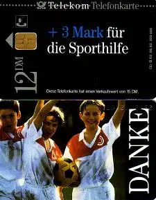 Telefonkarte mit Zuschlag B 02 08.92 Danke f. Sporthilfe,Fußball neue Nr.DD 1208