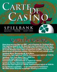 Carte de Casino, Spielbanken Mainz, Trier, Bad Ems, gebraucht