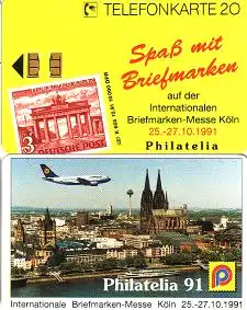 Telefonkarte K 605 10.91 Philatelia Köln, Lufthansa Flugzeug über Dom + Rhein