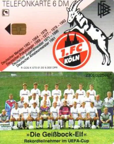 Telefonkarte K 670 01.93 1. FC Köln - Die Geißbock-Elf