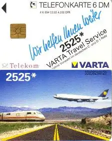 Telefonkarte K 894 03.93 Varta (ICE und Lufthansa Flugzeug)