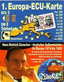 Telefonkarte K 943 03.93 1. Europa-ECU-Karte, Hans-Dietrich Genscher