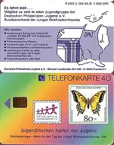 Telefonkarte K 306 05.91, Tag d. Jungen Briefmarkenfreunde, Aufl. 7000