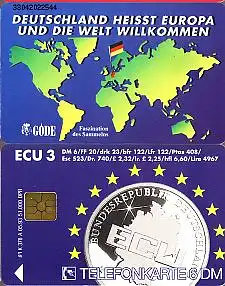 Telefonkarte K 378 A 05.93, ECU-Münze, Weltkarte, Aufl. 51000