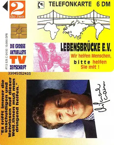 Telefonkarte O 826 C 04.93 Lebensbrücke E.V. Michael Schanze - die zwei
