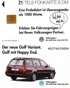 Telefonkarte O 168 A 08.93, VW Golf Variant - Volkswagen, Aufl. 15000