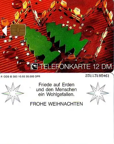 Telefonkarte O 0383 10.93 Frohe Weihnachten, Aufl. 30.000