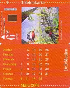 Telefonkarte O 0341 10.2000 DeTeMedien Kalender März 01, S. Grusche, Aufl.1000