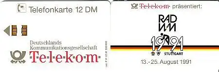 Telefonkarte P 11 07.91 Rad WM 1991 Stuttgart, DD 1107 große Nr.