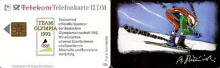 Telefonkarte P 24A 12.91 Team Olympia 92 Ski, DD 3111 matt, enge Nr.