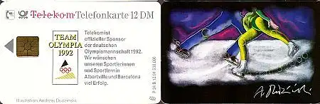 Telefonkarte P 24B 12.91 Team Olympia 92 Eislauf, DD 3112 matt, enge Nr.