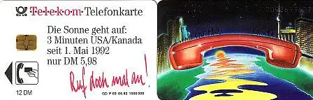 Telefonkarte P 03 05.92 3 Minuten USA nur DM 5,98, DD 1210 neue Nr.