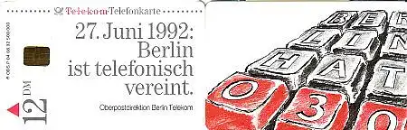 Telefonkarte P 04 08.92 Berlin telefonisch vereint, DD 2209