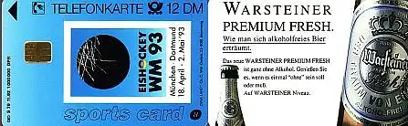 Telefonkarte S 79 11.92 Warsteiner Eishockey WM, DD 1212 neue Nr.