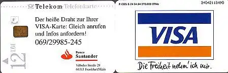 Telefonkarte S 24 04.94 VISA, DD 2404